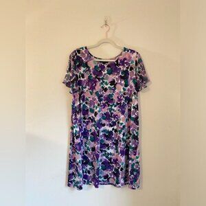 AGB Women's Floral Scoop Neck Midi-Dress Purple/Green/White Size XL